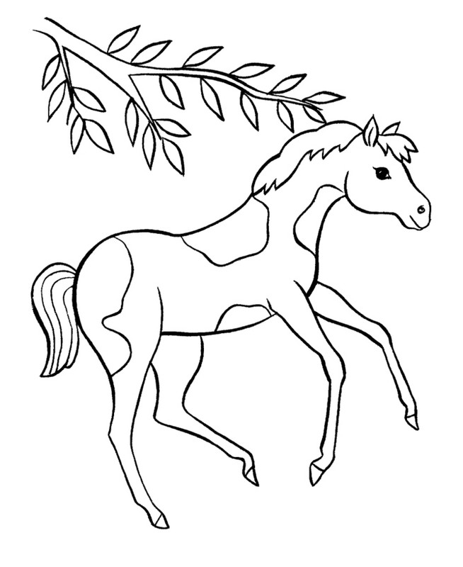 Kolorowanka skaczący koń pod liśćmi
